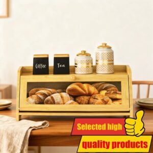 Bambus kutija za hleb sa poklopcem na preklop – Kuhinja i kancelarija, pravougaona kutija za hleb za ostavu, organizator za hleb, peciva, grickalice – Bambus drvena kutija pogodna za kućnu i komercijalnu upotrebu