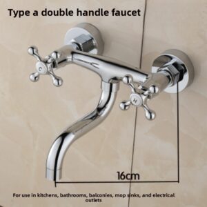 Kuhinjska slavina od punog mesinga sa zidnom montažom i dvostrukim ručkama za mešanje tople i hladne vode – klasičan brušeni finiš, jezgro ventila, jednostavna instalacija sa uključenim priborom, za veš, bazen, tuš, umivaonike u kupatilu – izdržljiva i otporna na koroziju