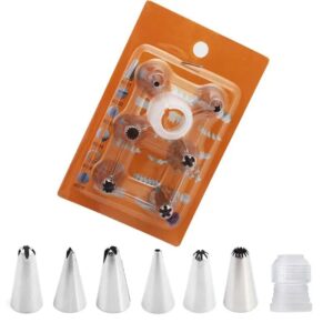 Profesionalne i pekarske špricice za dekoraciju – Nerđajući čelični vrhovi za glazuru sa organizatorom za kartice, set sa više vrhova za dekoraciju kolača (zvezda, krug, list, cvet) – Izdržljiv 304 čelik za alate za dekoraciju kolača za hobiste i profesionalne pekare