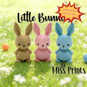 3D štampani ukras za Uskršnjeg zeca, Srbija, lokalna dostava, praznična dekorativna figurica, model zeca sa pletenim uzorkom u tri boje, isporuka nasumično