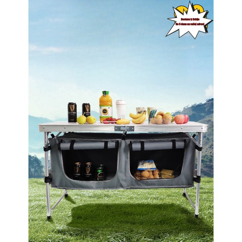 Uskršnji piknik, kampovanje na otvorenom sa torbom za čuvanje, prenosivi, lagani, multifunkcionalni aluminijumski sklopivi sto - Slika 4