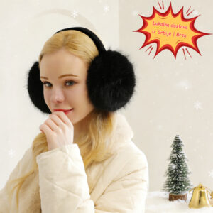 Crni plisani stitnici za usi za zimu topli