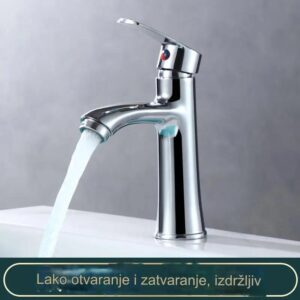 Jednoručna slavina za lavabo sa mešalicom za toplu i hladnu vodu – rotaciona ručka, hromirana završna obrada, evropski navoj, izdržljiva konstrukcija za kupatilo, kuhinju ili pomoćni sud – jednostavna instalacija, dizajn koji štedi prostor