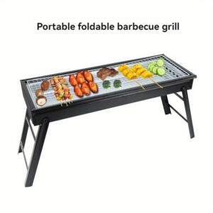 Veliki prenosivi roštilj od nerđajućeg čelika – Izdržljiv sklopivi BBQ roštilj sa besplatnom montažom, lagan i čvrst za kuvanje na otvorenom, ravnomerna raspodela toplote, kompatibilan s ugaljem i drugim gorivima, idealan za dvorište, kampovanje, piknik, balkon – Dizajn koji štedi prostor