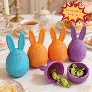 [2D Flat] Uskršnji Zeka Iznenađenje Jaje, 3D Štampano Jaje za Čuvanje Slatkiša Koje se Otvara i Zatvara, Lokalna Dostava u Srbiji, Praznična Dekoracija sa Nasumičnim Bojama