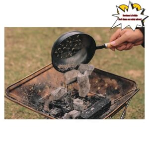 2 komada Prenosivi Lončić za Ugalj | Rešetka za Ugalj sa Drvenom Drškom za Kampovanje na Otvorenom, Gvozdeni Materijal