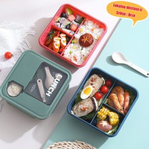 1 kom, Crvena kutija za ručak sa pregradama 1100ml, sa priborom, providni poklopac, hermetički zatvorena kutija za ručak, nepropusna, visoko isplativa, pogodna za školu i posao, može se koristiti u mikrotalasnoj pećnici