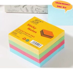 Šareni lepljivi blokčići | Samolepljivi blokčići 76X76Mm | Blokčići za beleške koji se lako kida, svetli, za kancelariju i studente