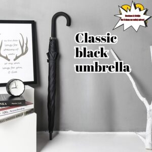 1 kom Klasični Crni Kišobran sa Dugom Drškom | Jednobojna Zakrivljena Drška, Za Sve Vremenske Uslove, Neophodan za Poslovna Putovanja, Kiša za Svakodnevno Putovanje, Pongee 210T, 8 Rebara, Čelični Ram