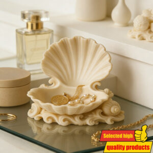 3D štampana vintage posuda za nakit u obliku kapice – Krem boja, pogodna za toaletni sto, prikaz prstenova i minđuša, plastična kutija u obliku školjke sa kapicama za toaletni sto, sto, policu – Lokalna dostava za kupce iz Srbije