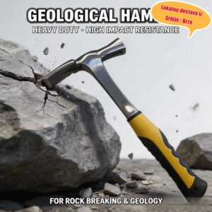 Višenamenska kovana motika i čekić za baštovanstvo i uređenje pejzaža, dizajnirana za kopanje i lomljenje kamena, sa neklizajućom drškom