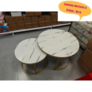 Moderni okrugli sto za kafu od gvožđa sa prostorom – belo i zlatni akcent dizajn, čvrsta metalna konstrukcija bez potrebe montiranog sastavljanje štedi mesto u dnevnoj sobi. Izdrzljiv ramijski stolac glatke bele površine idealnog oblika, savrsen je izbor po malim stanovima ili ćelijama urbanih naseljenika