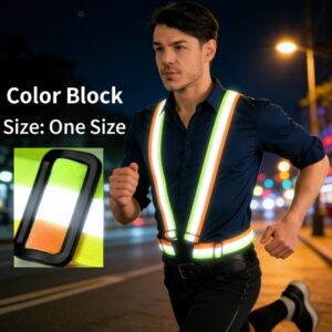 Reflektujući prsluk sa podesivim elastičnim trakama, dizajniran za visoku vidljivost tokom noćnog trčanja i vožnje bicikla, pogodan i za odrasle i za