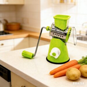Ručna rezačica i rende za povrće sa ručnom ručicom i rotirajućim bubnjem – Izdržljivi višenamenski plastični procesor pogodan za sečenje, rendanje, seckanje krompira, šargarepe, luka, kupusa – Kompaktan za kuhinju, spoljašnju upotrebu
