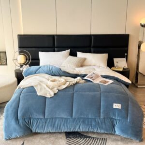 Ultra-mekano mlečno ćebe za grljenje – Premium prošiveni zimski jorgan sa mikrofiber punjenjem, svetlo bež prijateljski toplo pokrivač za krevet, mašinski perivo udobno ćebe za sve sezone