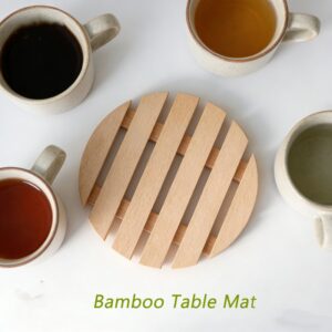 1 komad okrugla bambusova podloga za toplotnu izolaciju i zaštitu od opekotina, pogodna za sto, sa šupljim otvorima za ventilaciju, neklizajuća podloga za lonce i tiganje, lako se kači za jednostavno skladištenje u malim prostorima, bambusova podloga za sto
