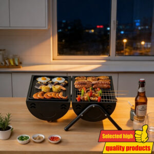 Prenosivi dvostrani roštilj sa rešetkom i stalakom – izdržljiva roštilj peć za drva/ugljen, kompaktan za kampovanje, piknik, dvorište, upotrebu na otvorenom, bez potrebe za montažom za pečenje i dinstanje