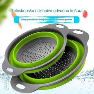 Sklopiva teleskopska korpa za pranje sa otvorima za odvod – izdržljiva sklopiva plastična korpa za sušenje posuđa, kampovanje, RV – prenosiva korpa za pranje povrća i voća koja štedi prostor (zelena/siva)
