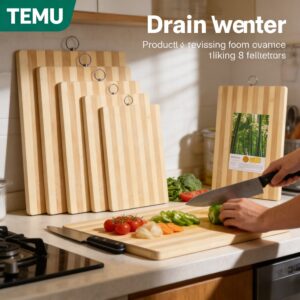 Set bambusovih daski za sečenje različitih veličina, izdržljive kuhinjske daske za sečenje sa prstenovima za kačenje za meso, povrće, voće i još mnogo toga