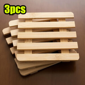 3 komada Jednostavna Bambus Otporna na Toplotu Podloga | Toplotno Izolaciona Podloga za Sto, Toplotno Izolaciona Podloga za Tanjire, Podloga za Pleštic, Napravljena od Bambusa i Orašastog Oraha