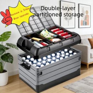 Kutija za skladištenje velikog kapaciteta od 60L, sklopiva, pogodna za organizator gepeka automobila, sklopivi organizator za automobil sa izdržljivim sklopivim, štedljivim sistemom polica za SUV, enterijer vozila (bez potrebe za modifikacijom)