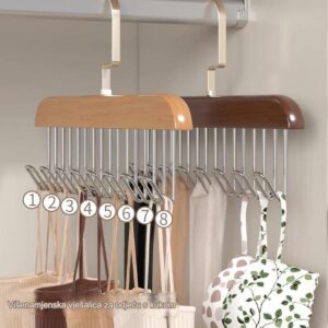 Moderan Držač od Pravog Drveta sa Osam Kukica | Svestrano Skladištenje za Donje Rublje, Kaiševe, Prsluke, Šalove i Čarape