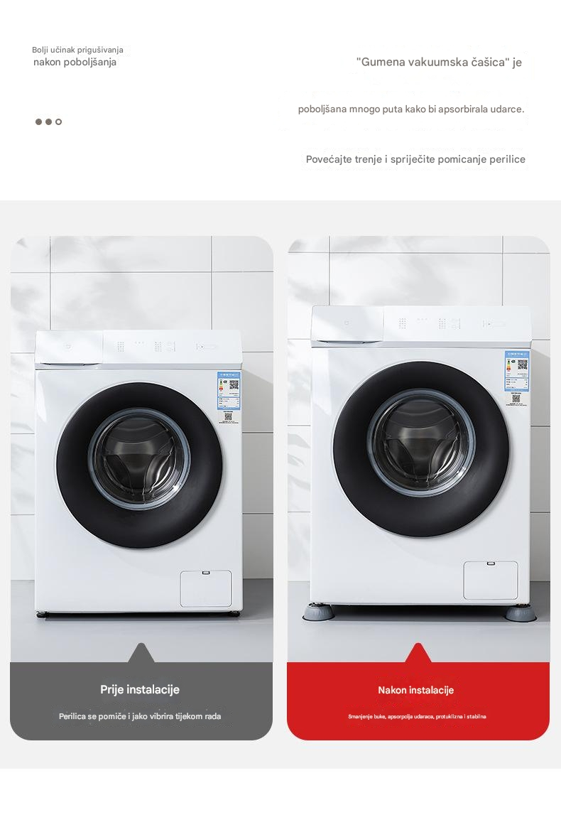 Teške neklizajuće podloge za veš mašine i nameštaj - Sivo/Crne antivibracione stabilizatore sa kompatibilnošću za bubanj/stolicu/sto/frizider, za vibracije uređaja (Izdržljive višenamenske podloge)