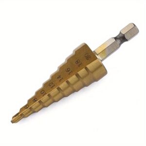 Brzoreznajući čelik (HSS) stepenasti burgijski nastavak sa titan nitridnim premazom i trouglastim drškom – Dizajn za teške uslove rada, zupčasta spiralna vrhovina odvrtana u centar metala plastike drva kompozita – Precision alatka za bušenje na gradilištima automobilskoj industriji DIY projektu – Izdržljiv oštar inox savetnik koordinatora