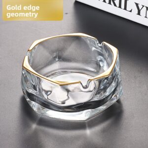 Luksuzna Moderna Pepeljara – Zadebljani Izdržljivi Dizajn Poput Stakla sa Poklopcem sa Zlatnim Rubom & Osnovom Otpornom na Prosipanje, Elegantna Providna Zlatna – Idealna za Kuću, Hotel, KTV, Kancelariju, Bar – Izdržljivi Držač za Cigarete & Cigare, Površina Otporna na Grebanje