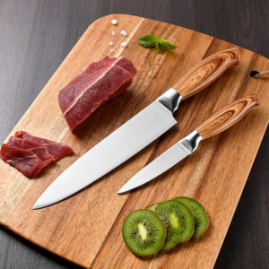 Set kuhinjskih noževa 4 komada, vrhunski oštri | Sečiva od visokougljeničnog nerđajućeg čelika, drvene drške, idealni za sečenje voća i povrća
