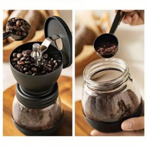 Ručni mlin za kafu sa podesivom grubošću i finišem – Ručna prenosiva mlinica za zrna, izdržljiva staklena/plastična konstrukcija, hermetički zatvoreno za svježe mljeveno kafa, idealno za dom, kancelariju, putovanja i kampovanje – Ne treba električnost, osnovne potrepštine u kuhinji, kućno pravljenje kafe, kompaktni dizajn, čvrsta izrada, visokokvalitetan mlin, ručni mlin, dodaci za kafu, mlin za kuhinju, kuhinjske spravice, mlin za kafu, mlin za začine