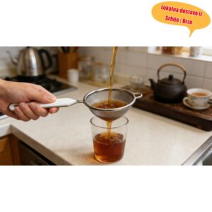 1 komad visokokvalitetne čelične sitne cediljke, konusni ravni mrežasti dizajn, udobna drška, specijalizovana za kuhinjsko filtriranje i pečenje, kućni kuhinjski alat