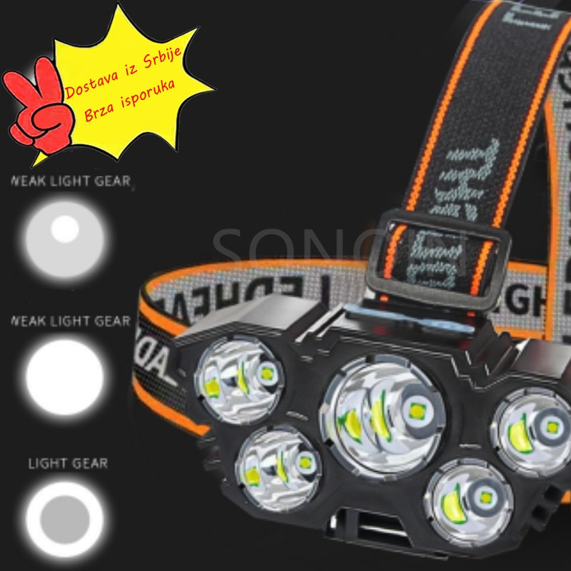 4 Moda Jaka LED Naglavna Lampa sa Punjivom Baterijom za Kampovanje i Pecanje - Slika 5