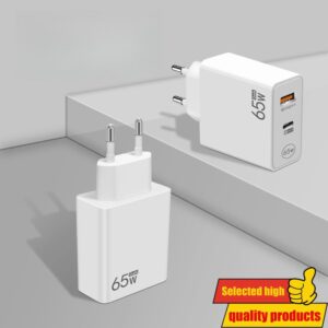 65W Gan punjač, brzo punjenje za telefone, 1 USB + 1 Type-C port, evropski standard utikača, radi sa Srbijom