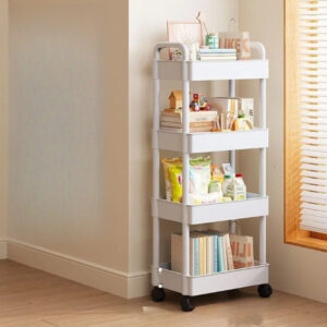 Višeslojna izdržljiva plastična kolica za skladištenje sa 4 točka i čvrstim policama – Vertikalni organizer koji štedi prostor od poda do plafona za kuhinju, spavaću sobu, ostavu – Nije potrebno sklapanje, izdržljiva kolica na točkovima za grickalice, knjige, itd.