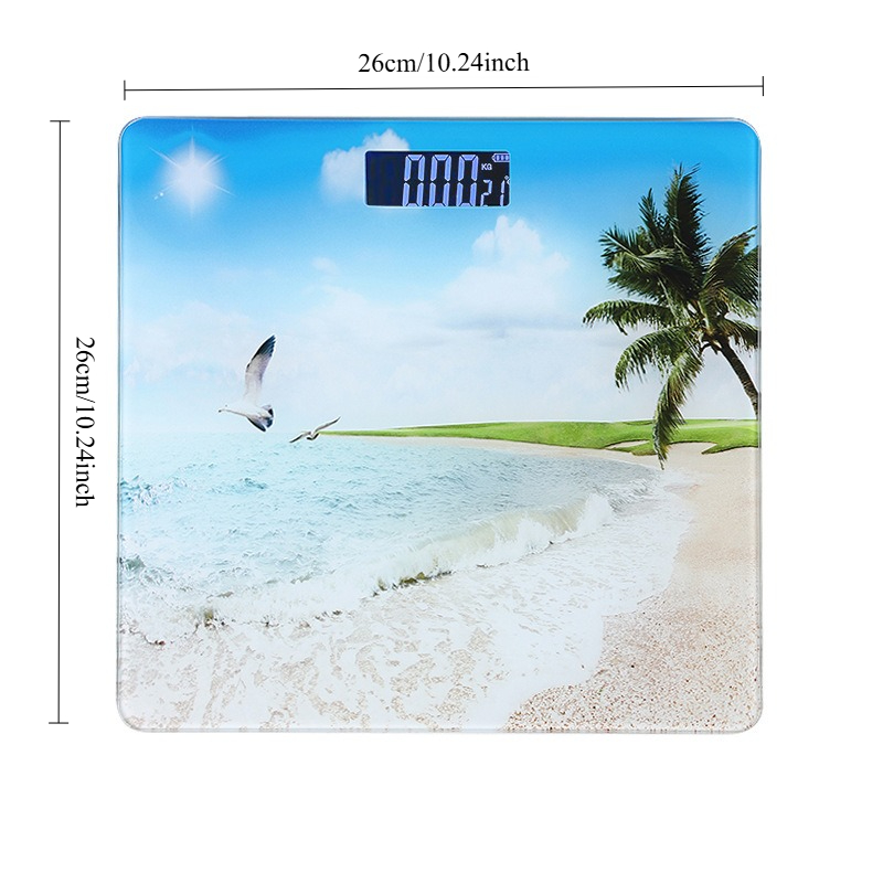 Digitalna vaga za kupatilo za merenje težine tela | Profesionalna vaga, jasni LED ekran, na pritisak, 2*AAA baterije uključene, 182kg, dizajn morskog mora - Slika 4