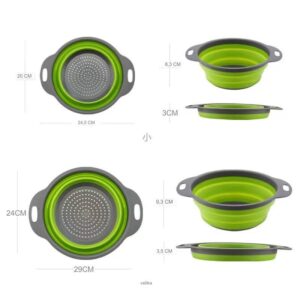 Sklopiva teleskopska korpa za pranje sa otvorima za odvod – izdržljiva sklopiva plastična korpa za sušenje posuđa, kampovanje, RV – prenosiva korpa za pranje povrća i voća koja štedi prostor (zelena/siva)