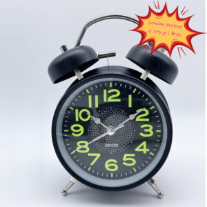 Svetleći budilnik sa svetlećim brojčanicima i zvončićem – Noćni, glasan alarm, izdržljiv ABS noćni stočić za teške spavače – (Bez otkucavanja)