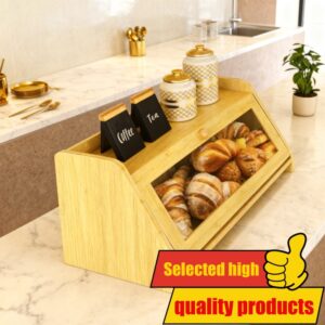 Bambus kutija za hleb sa poklopcem na preklop – Kuhinja i kancelarija, pravougaona kutija za hleb za ostavu, organizator za hleb, peciva, grickalice – Bambus drvena kutija pogodna za kućnu i komercijalnu upotrebu