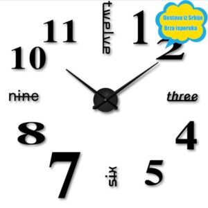 DIY Moderni Minimalistički 3D Zidni Akrilni Sat – Dizajn Brojeva i Kazaljki, Nepravilnog Oblika, Tihi Bez Tiktakanja, Veliki Broj za Dnevnu Sobu, Spavaću Sobu – (Od Sjaja, Lako se Lepi i Skida)