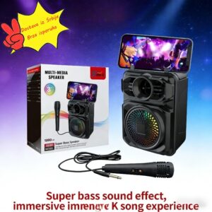 Prenosivi karaoke zvučnik sa žičanim mikrofonom, RGB svetlima i kompatibilan sa držačem za telefon – zvučni sistem pogodan za kućne žurke, vanjske aktivnosti, pametne telefone/tablete, RGB za kućno kino
