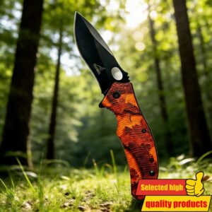 Kompaktni sklopivi utilitni nož – Dizajn u narandžastom kamuflažnom stilu, oštar crni sečivo za svakodnevno nošenje i aktivnosti na otvorenom