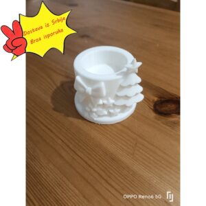 3D Štampana Svećnjak Lampa – Božićni Svećnjak sa 3D Dizajnom, Kompatibilan za standardne sveće, Udoban Stoni Ukras, Dekoracija za Praznične Večere, Izdržljiv i za Otvorene Sveće (Bez Plamena)