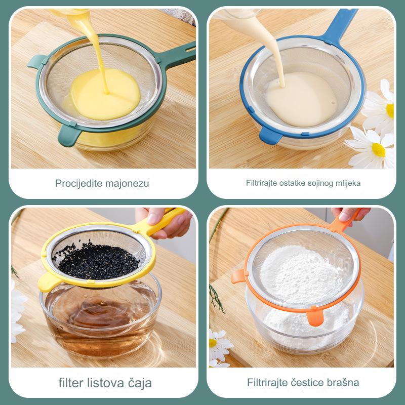 Nehrđajući Čelični Cediljka za Sojino Mleko sa Plastičnom Drškom - Fina Mrežasta Cediljka za Sojino Mleko, Skutu, Supu, Rezance - Čvrsta Drška za Lako Cedenje - Izdržljiv i Higijenski Filter za Kućnu i Restoransku Upotrebu - Slika 5