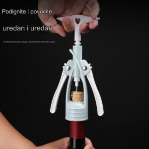 1 Komplet Robusnih Debelih Plastičnih Otvarača za Vino sa Čepom i Polugom – Robusni Beli i Zeleni Otvarači za Flaše Vina, za Putovanja, Žurke – Ručni Povlačač, Izdržljiv Prenosivi Komplet Dodataka za Vino