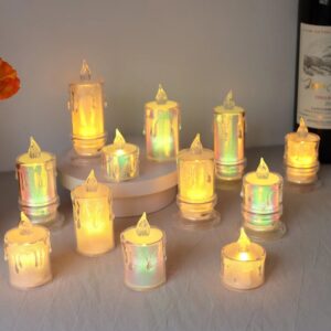 Transparentna elektronska sveća sa plačućom zvezdanim duginim efektom i kristalnom lampom za čaj – Realističan efekat plamena, PS brušena stona kristalna svetiljka za dekoraciju, žurke, venčanja (Bez opasnosti od pravog plamena)