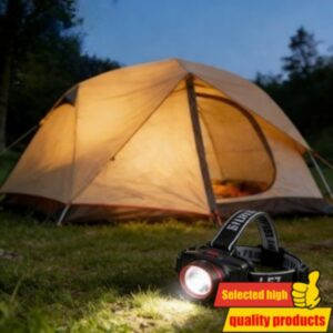 LED naglavna lampa velike snage 3W crna | Unutrašnja spoljašnja svetlost, režim treptanja, zatamnjivanja i jarkog svetla, svetlo za pecanje, punjiva litijumska baterija, napajanje preko USB-a, kapacitet