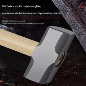 Čekić za teške poslove sa rogom ovna i drvenom drškom koja ne klizi – Precizan udar pogodan za stolarstvo, građevinarstvo, rušenje, zabijanje eksera, lomljenje, cepanje drva