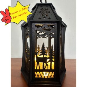 3D Štampana Tamna Božićna Šuplja Lampa sa Jelenom i Rezbarijom Snežne Šume – Šuplji Dizajn za Čajne Sveće, Plamen, Praznični Stoni Centar ili Dekoracija za Kamin, Izdržljiva za Višekratnu Upotrebu (Kompatibilna sa Standardnim Čajnim Svećama)