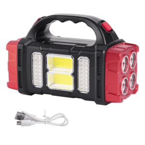 Solarna ručna lampa sa duplim LED diodama | USB punjenje, uključen USB kabl i solarni panel – Izdržljiva lampa za kampovanje, lampa za hitne slučajeve, reflektor duga dometa (USB napajanje) – Kompatibilna za napajanje